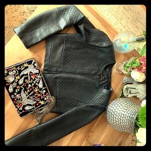 BCBG eco leather statement bolero jacket